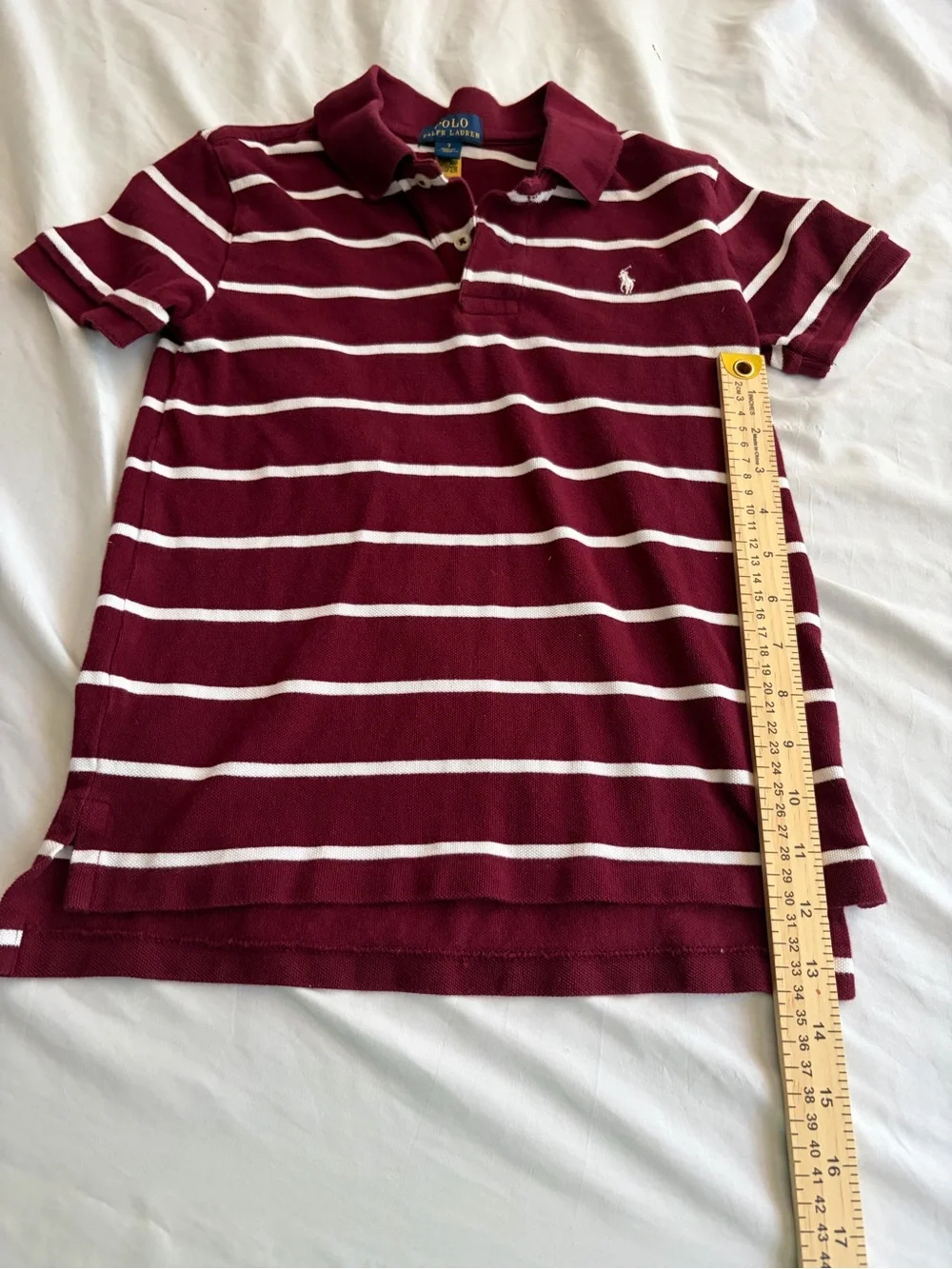Polo by Ralph Lauren Boys' Burgundy and White Striped Polo Size 7